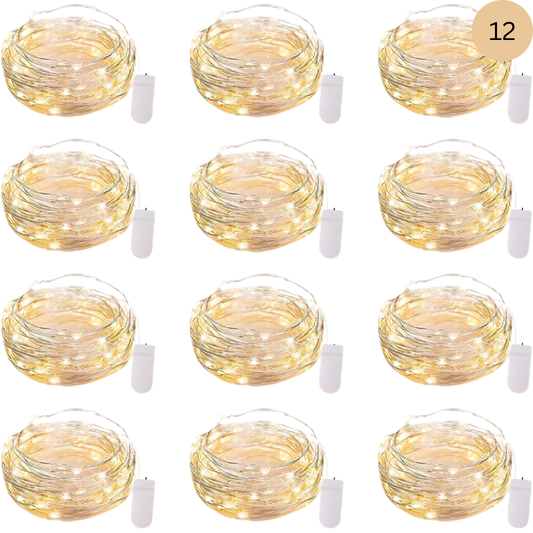 Brightown 12-Pack LED Fairy Lights – 7 ft Battery-Operated Waterproof Silver Wire String Lights (20 Warm White LEDs) for Wedding, Party, Bedroom & Holiday Décor