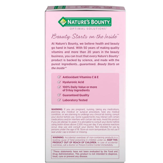 Nature's Bounty Advanced Hair, Skin & Nails, Argan-Infused Vitamin Supplement with Biotin and Hyaluronic Acid, 150 Rapid Release Softgels