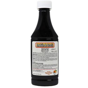 Cod Liver Oil - Dietary Supplement with Vitamins A, B1, D, and E, Vanilla Flavor, 6.5 Fl Oz