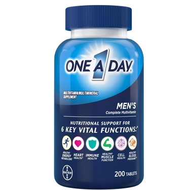 One A Day Men’s Multivitamin, Supplement Tablet with Vitamin A, Vitamin C, Vitamin D, Vitamin E and Zinc for Immune Health Support, B12, Calcium & more, 200 count (Packaging May Vary)