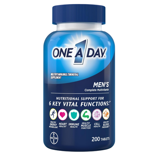 One A Day Men’s Multivitamin, Supplement Tablet with Vitamin A, Vitamin C, Vitamin D, Vitamin E and Zinc for Immune Health Support, B12, Calcium & more, 200 count (Packaging May Vary)