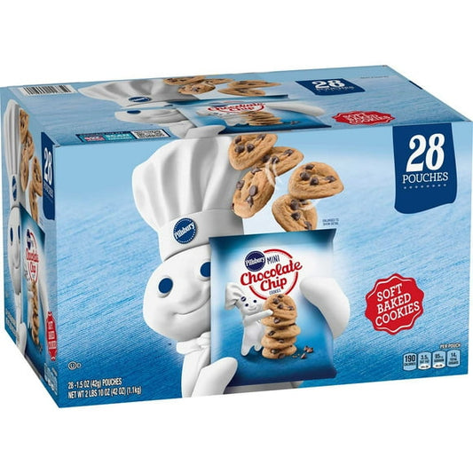 Pillsbury Soft-Baked Mini Chocolate Chip Cookies – 28 Packs, 1.5 oz Each | Ready-to-Eat, No Baking Required