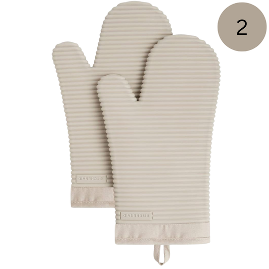 KitchenAid Ribbed Soft Silicone Oven Mitt Set – 7"x13" Heat-Resistant Kitchen Gloves, Non-Slip Grip, Milkshake Color, 2 Pack