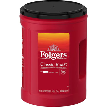 Folgers Classic Medium Roast Ground Coffee – Rich & Smooth Flavor, AromaSeal Canister, Kosher, 43.5 oz