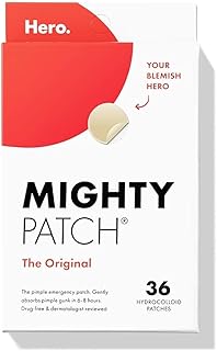 Mighty Patch Original Patch from Hero Cosmetics - #1 Hydrocolloid Acne Pimple Patches for Face, Shrinking Zits & Whiteheads in 1 Use, Nighttime Spot Pimple Stickers for Face, 36 Count