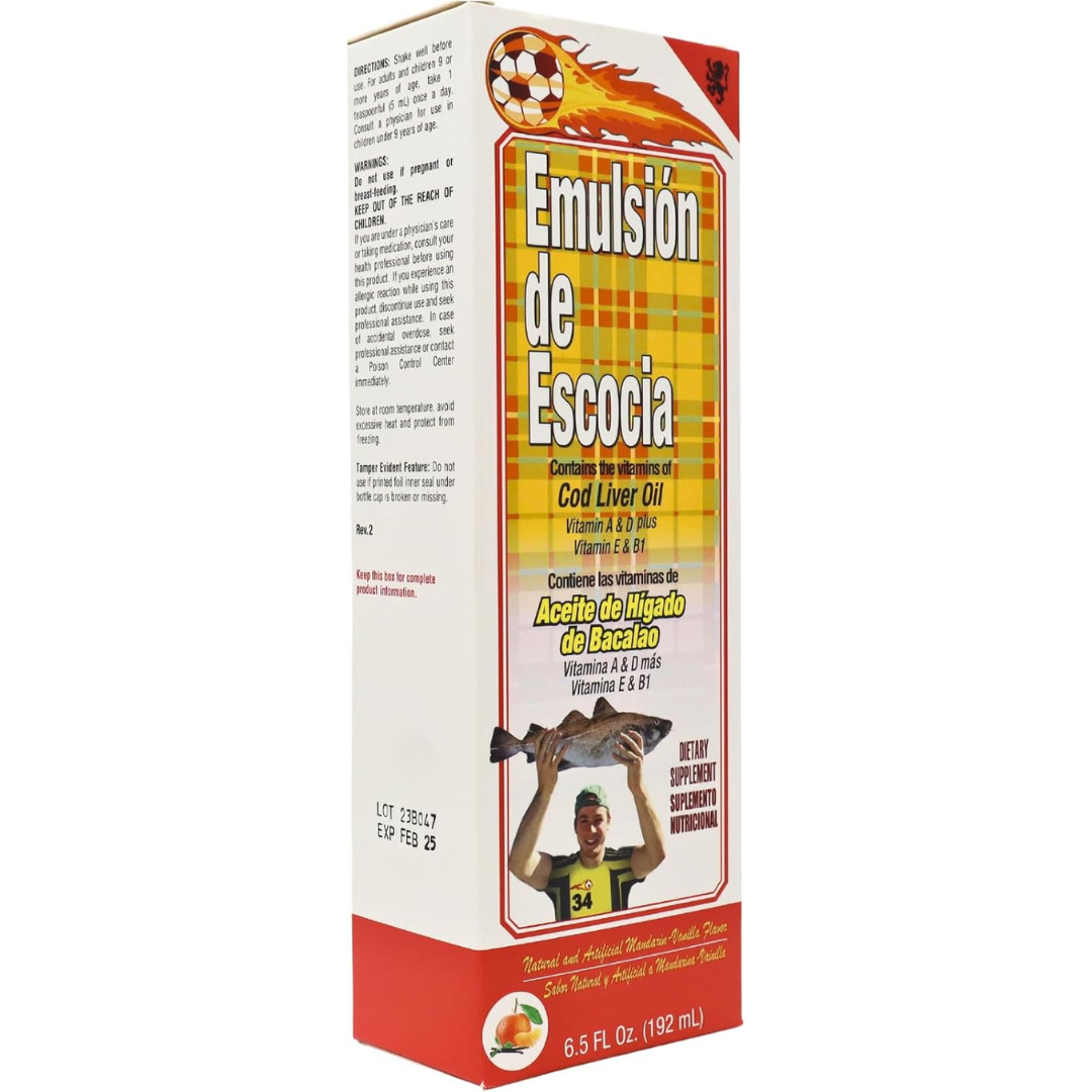 Cod Liver Oil - Dietary Supplement with Vitamins A, B1, D, and E, Vanilla Flavor, 6.5 Fl Oz