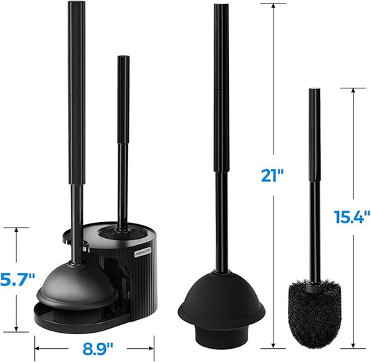 2-in-1 Toilet Plunger and Brush Set – Extended Handle Plunger with Toilet Bowl Brush, Bathroom Cleaning Combo for Clog Removal & Deep Cleaning