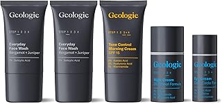 Geologie Complete Skincare Set for Men & Women | 1-Month Simple & Effective Daily Clear Skin Routine | Acne, Oily Skin, Dark Spots | Face Wash 2-Pack, Retinol Face Cream, SPF15 Moisturizer & Eye Cream