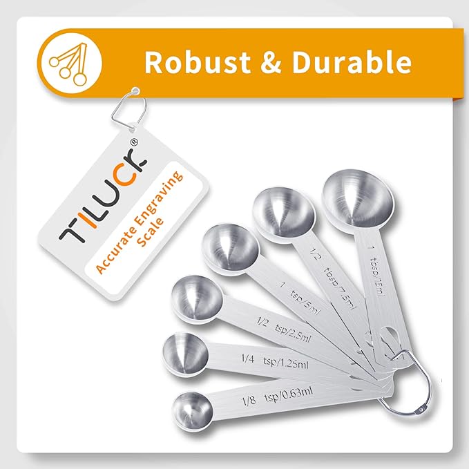 TILUCK 10‑Piece Stainless Steel Measuring Cups & Spoons Set – 4 Cups + 6 Spoons, Engraved Sizes, Stackable & Dishwasher Safe