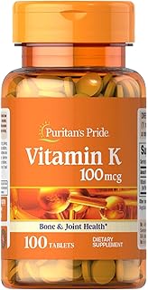 Puritan's Pride Premium Vitamin K 100mcg, Dietary Supplement for Bone, Joint, and Blood Clotting Health Support, 100 Day Supply, 100 Tablets