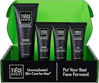 Tiege Hanley Skin Care Set for Men, Essential Routine, System Level 1, Daily Face Wash, Facial Scrub, Moisturizer With SPF, and Night Cream for Healthy, Hydrated Skin, Men’s Skin Care, 4 Piece Kit