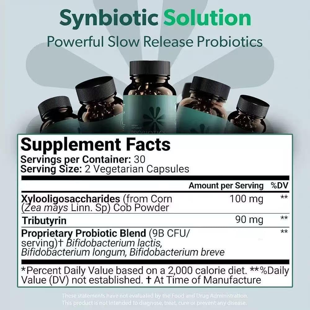 Probiotics for Digestive Health – 60 Slow‑Release Synbiotic Capsules (3‑in‑1 Probiotic + Prebiotic + Enzyme) – New Improved Formula