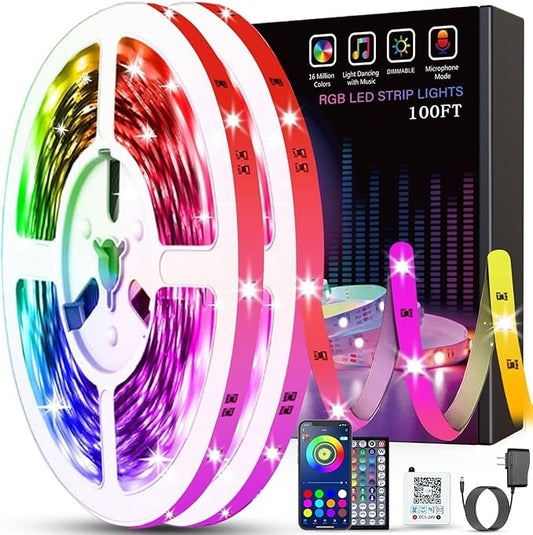 Tenmiro 100ft LED Strip Lights for Bedroom – 2 Rolls of 50ft Music Sync RGB Lights with App & Remote Control, Color Changing LED Lights for Room, Home, Party & Decoration