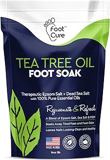 Tea Tree Oil Foot Soak with Epsom Salt - For Toenail Repair, Athletes Foot, Softens Calluses, Soothes Sore & Tired Feet, Nail Discoloration, odor Scent, Spa Pedicure Care - Made in USA 16 oz