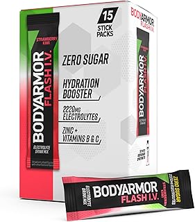 Flash IV Electrolyte Packets, Strawberry Kiwi - Zero Sugar Drink Mix, Single Serve Packs, Coconut Water Powder (15 Count)