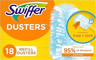 Swiffer Dusters Refill for Cleaning, Feather & Microfiber Duster Disposable Alternative, for Dusting Furniture, Blinds, Ceiling Fans, Walls, Helps Remove Allergens, Unscented, 18ct