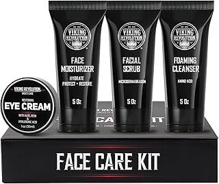 Viking Revolution Men's Facial Skin Care Kit - Includes Rejuvenating Face Moisturizer, Microdermabrasion Facial Scrub, Foaming Cleanser (5oz Each) and Eye Cream (1oz)