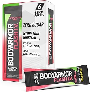Flash IV Electrolyte Packets, Strawberry Kiwi - Zero Sugar Drink Mix, Single Serve Packs, Coconut Water Powder (6 Count)