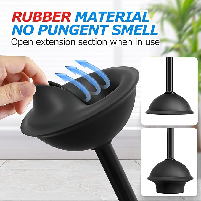 2-in-1 Toilet Plunger and Brush Set – Extended Handle Plunger with Toilet Bowl Brush, Bathroom Cleaning Combo for Clog Removal & Deep Cleaning