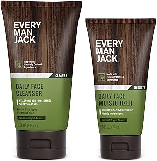 Every Man Jack Daily Face Wash & Moisturizer Bundle for Men – Hydrating Skincare Routine with Hyaluronic Acid, Niacinamide & Aloe