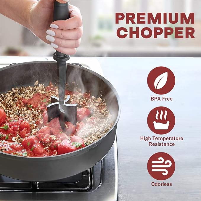 Meat Chopper Hamburger Grinder – Premium Heat‑Resistant Nylon Ground Beef Smasher & Potato Masher Tool (Black)