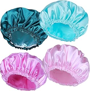 Shower Caps for Women, 4 PCS Elastic and Reusable Bath Caps, Double Waterproof Layers Shower Cap, Bathing Shower Caps, Environmental Protection Hair Bath Hat - Solid Color