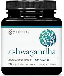 Youtheory Ashwagandha - 1,000 mg - Stress Support Supplement - Cortisol Support Supplement - Gluten, Dairy & Soy Free - 60 Vegetarian Capsules