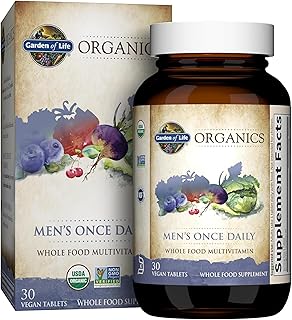 Garden of Life Organics Multivitamin for Men - Men's Once Daily Whole Food Vitamin Supplement Tablets, Vegan, 30 Count