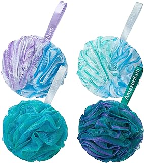 AmazerBath Loofah Sponge 75g/Piece, Exfoliating Bath Sponge Body Scrubber - Loofa Set of 4 Flower Color (Large, Green-Purple)