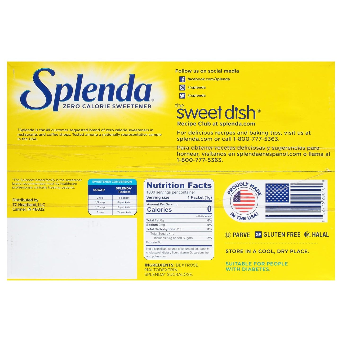 Splenda Zero Calorie Sweetener Packets – 1,000 Ct