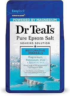 Dr Teal's Pure Epsom Magnesium Salt Soak, Restorative Minerals with Magnesium, Potassium & Zinc, 3 lbs