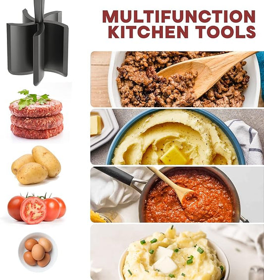 Meat Chopper Hamburger Grinder – Premium Heat‑Resistant Nylon Ground Beef Smasher & Potato Masher Tool (Black)