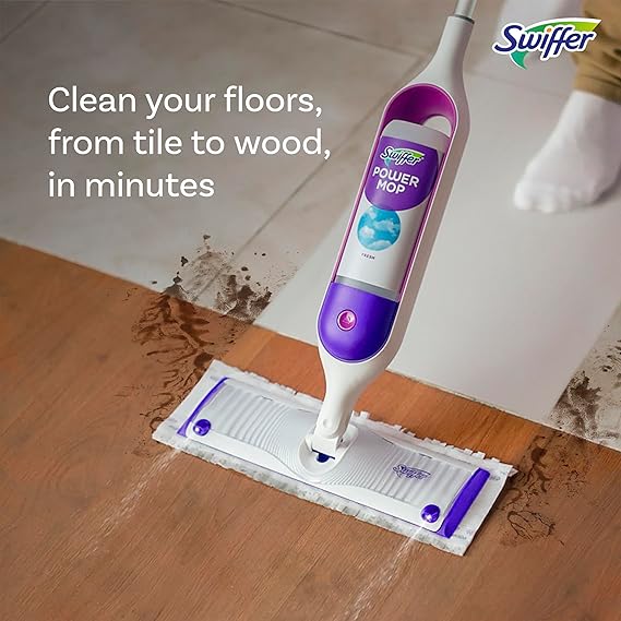 Swiffer PowerMop Multi-Surface Mop Kit – Includes PowerMop, 2 Mopping Pad Refills, 1 Floor Cleaning Solution with Fresh Scent & 2 Batteries