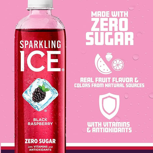 Sparkling Ice Black Raspberry – 12‑Pack Zero Sugar Sparkling Water with Vitamins & Antioxidants, 17 fl oz Bottles