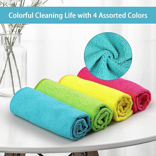 HOMEXCEL Microfiber Cleaning Cloths – 12 Pack, 11.5"x11.5" Cleaning Towels, Reusable Cleaning Rags for Home & Kitchen (Green/Blue/Yellow/Pink)