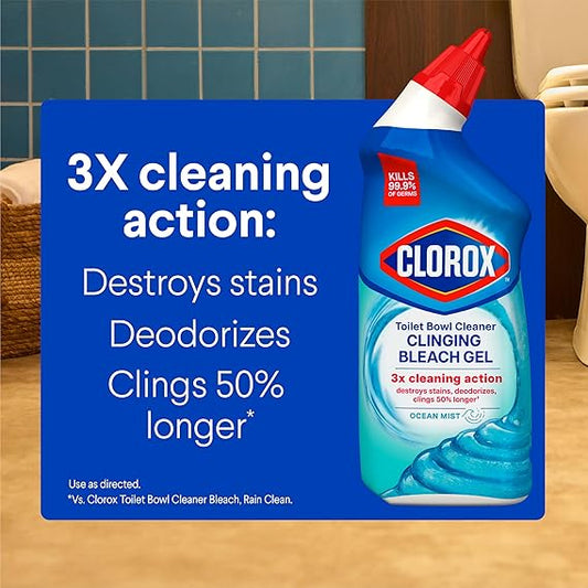 Clorox Toilet Bowl Cleaner Clinging Bleach Gel – Ocean Mist, 24 fl oz Bottles (2-Pack)