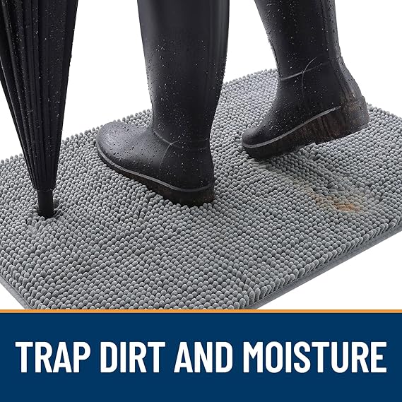 OLANLY Dog Door Mat for Muddy Paws 30x20 – Absorbent Chenille Mud Mat, Quick-Dry Washable Non-Slip Doormat for Dogs, Indoor Entryway Rug for Moisture & Dirt Capture (Grey)