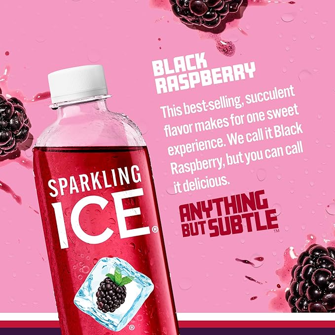 Sparkling Ice Black Raspberry – 12‑Pack Zero Sugar Sparkling Water with Vitamins & Antioxidants, 17 fl oz Bottles