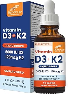 Sandhu's Vitamin d Drops for Adults | 5000 IU D3 Liquid, 120mcg K2 Supplement | D3K2 Supports Immune, Heart & Bone Health | Vitamin D3 K2 Drops for Faster Absorption | 1 Fl Oz