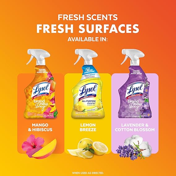 Lysol All Purpose Cleaner Spray – Mango & Hibiscus Scent, 32 fl oz, Disinfects & Degreases Without Bleach