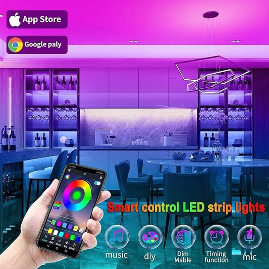 Tenmiro 100ft LED Strip Lights for Bedroom – 2 Rolls of 50ft Music Sync RGB Lights with App & Remote Control, Color Changing LED Lights for Room, Home, Party & Decoration
