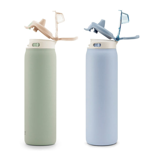 Ello Pop & Fill 22 oz Stainless Steel Water Bottle 2‑Pack – Vacuum Insulated, Leak‑Proof Locking Lid with Quick‑Fill Dual Sip & Chug™ Design