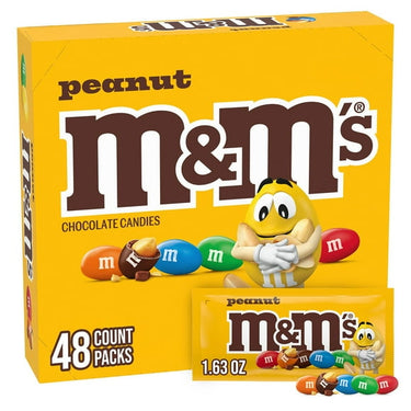 M&M’S Peanut Milk Chocolate Candy – 1.74 oz Full-Size Singles, 48-Pack Bulk Box