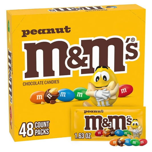 M&M’S Peanut Milk Chocolate Candy – 1.74 oz Full-Size Singles, 48-Pack Bulk Box