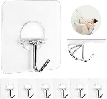 Set of metal wall hooks with adhesive backing on a white background