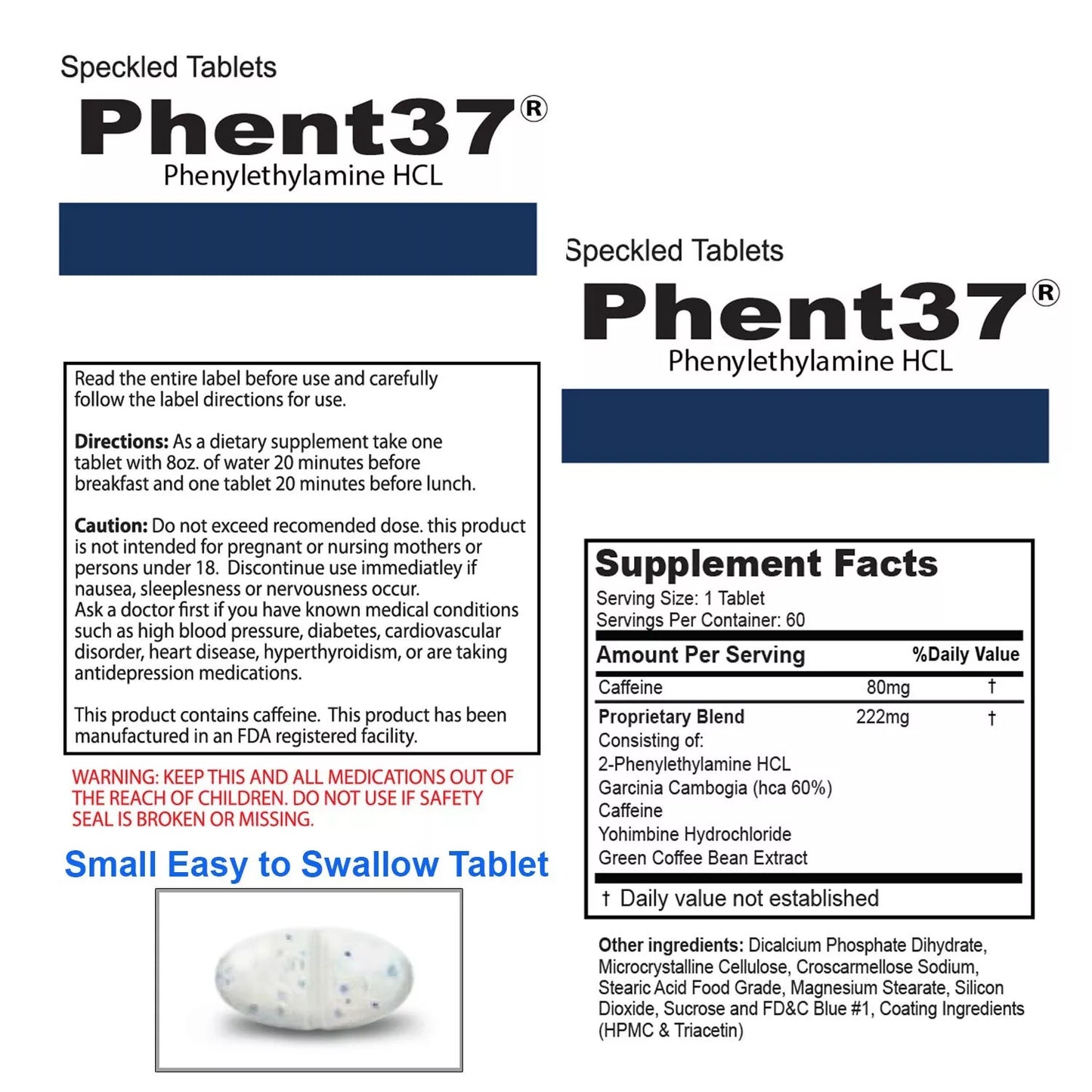 Phent37 60‑Tablet Fat Burner – Premium Phenylethylamine HCl Metabolism & Appetite Control Supplement