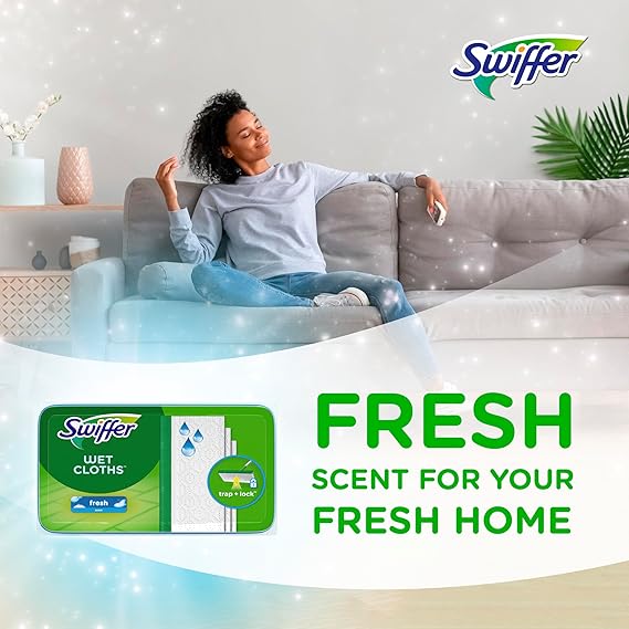 Swiffer Sweeper Wet Mopping Cloths – 24 Count Floor Cleaning Pads with Open-Window Fresh Scent | Safe for Hardwood, Tile & Laminate Floors