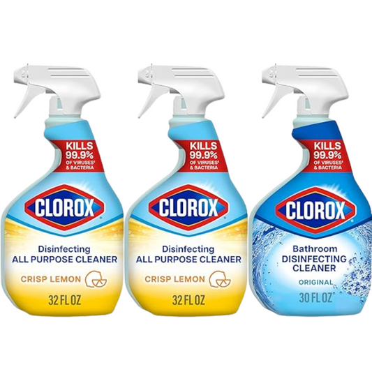 Clorox Disinfecting All-Purpose Cleaner 32 oz & Bathroom Cleaner 30 oz – Household Essentials Multipack, 3 Count Surface & Bathroom Germ-Killing Cleaners