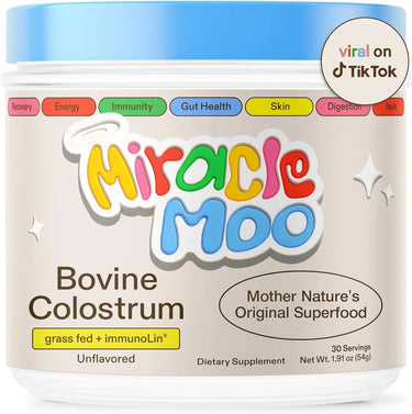 Miracle Moo Colostrum Supplement – Gut Health, Hair Growth, Beauty & Immune Support | 30 Servings