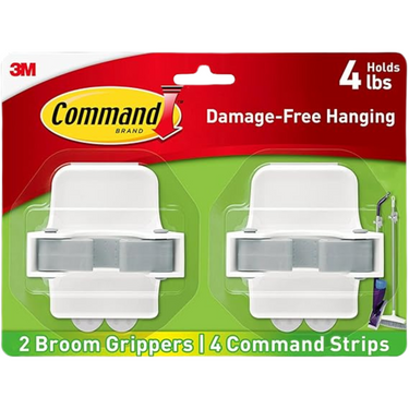 Command Broom & Mop Gripper 2-Pack – Heavy-Duty Wall Mount | Damage-Free, 4 lb Capacity, No Tools Required
